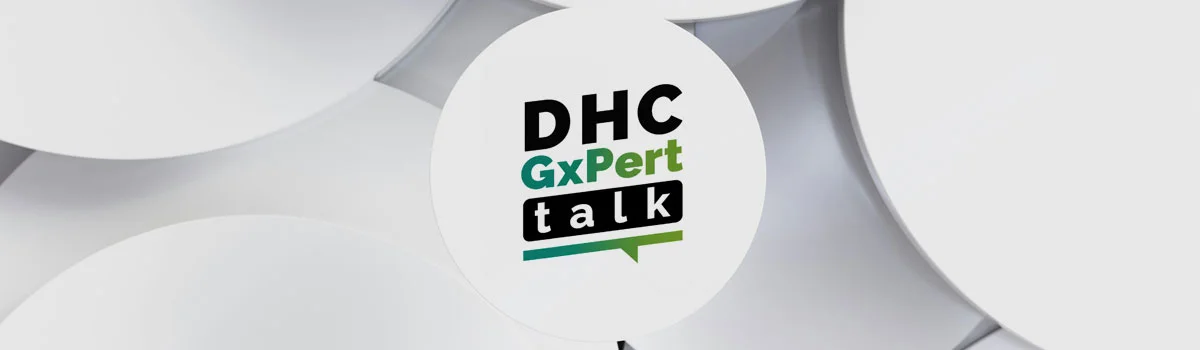 'DHC GxPert Talk' logo on a light background — representing an expert event on current GxP compliance topics such as Annex 11 and Annex 22.